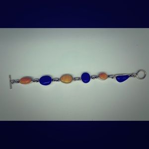 Yellow and blue agates set in sterling bracelet